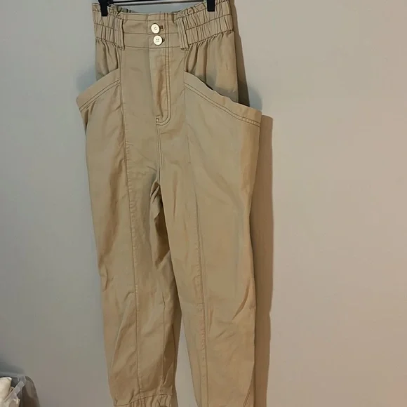 Free People Ready to Run Cinch Waist Parchment Pants Size Medium - Picture 6 of 10